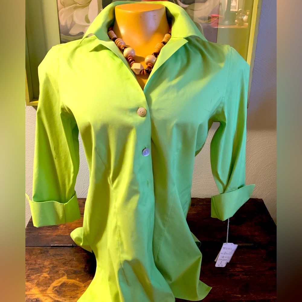 Multiples Lime Green Button-Up Top